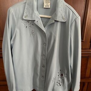 Alison Daley Women's Blue Long Sleeve Lined Sequins Button Down Top 10P NWOT